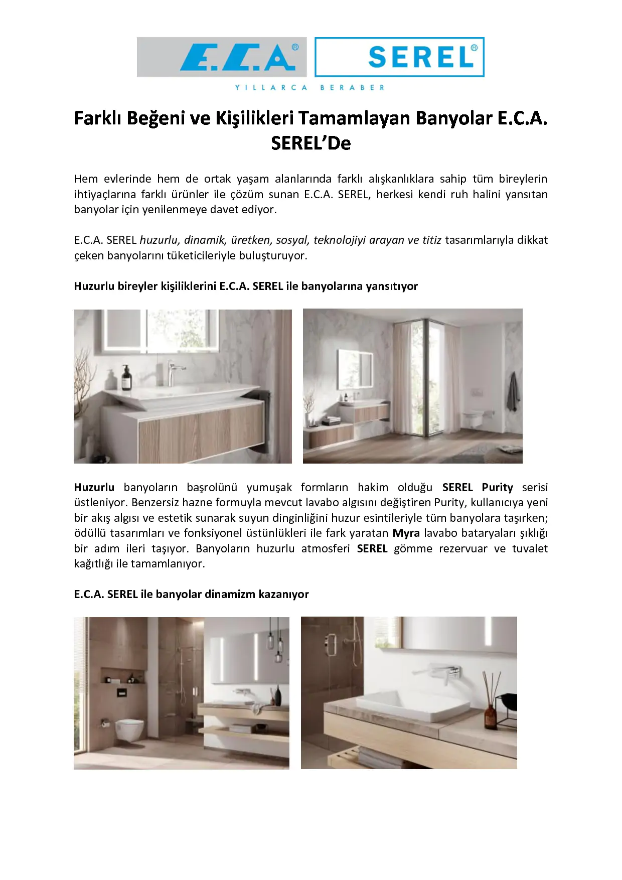 Farklı Beğeni ve Kişilikleri Tamamlayan Banyolar E.C.A. SEREL’ De
