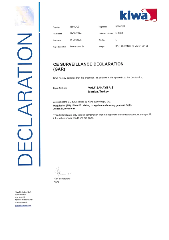 Gaz Valfi 880 881 882 883 Serisi GAR CE Sertifikası