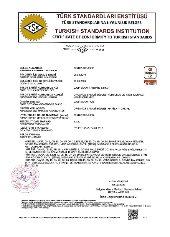 TS EN 13547 Endüstriyel Küresel Valfler