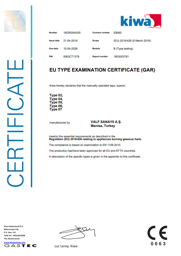 Fırın Musluğu - 880 Serisi Gar CE Sertifikasi
