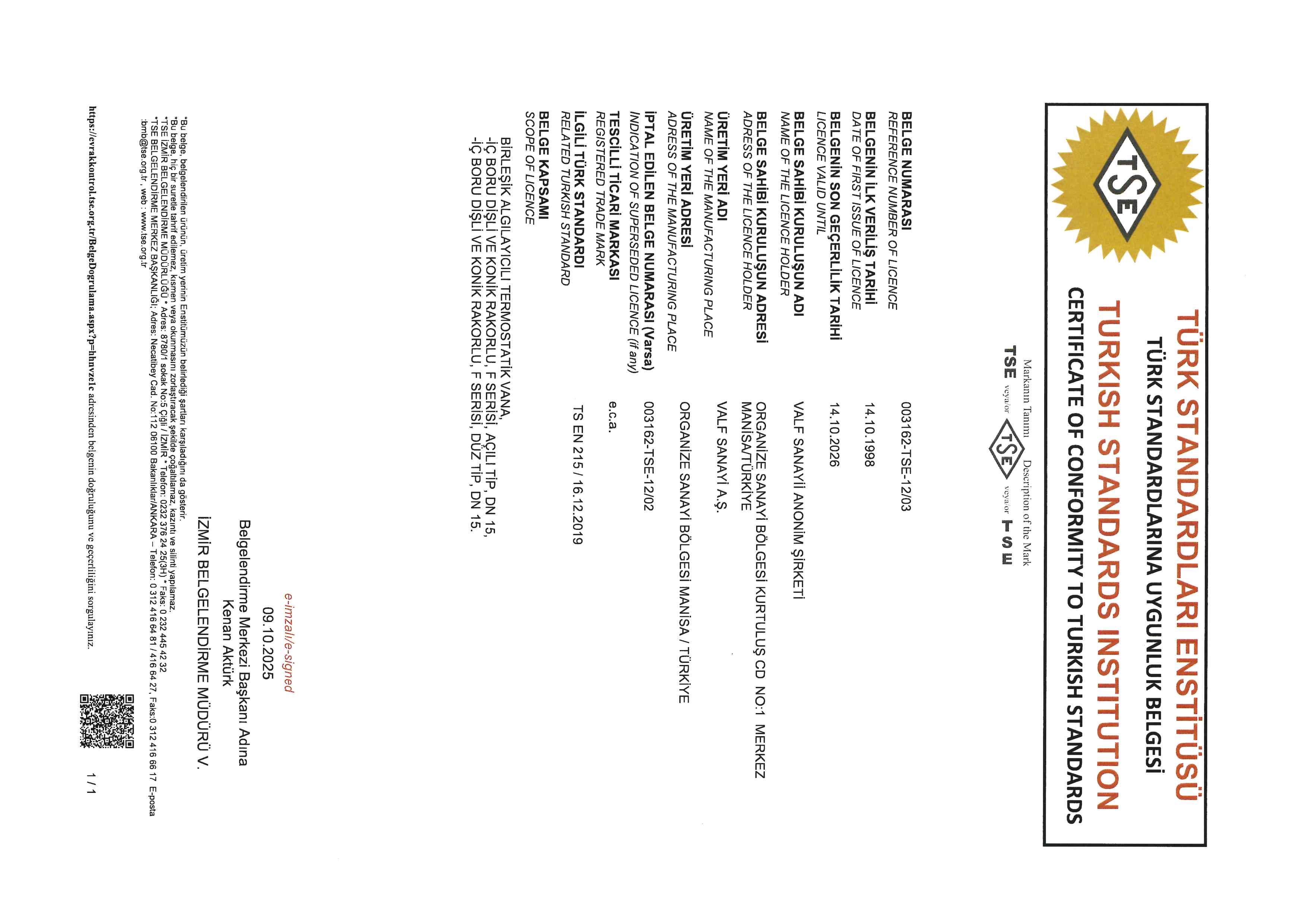 TS EN 215 Termostatik Radyator Vanaları