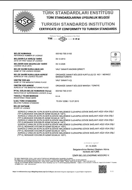 TS EN 12288 Şiber Vanalar