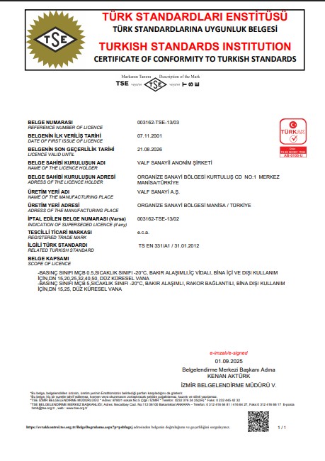 TS EN 331 Doğalgaz Küresel Valfleri