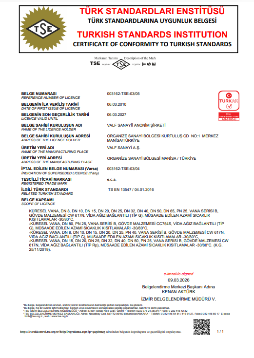 TS EN 13547 Endüstriyel Küresel Valfler