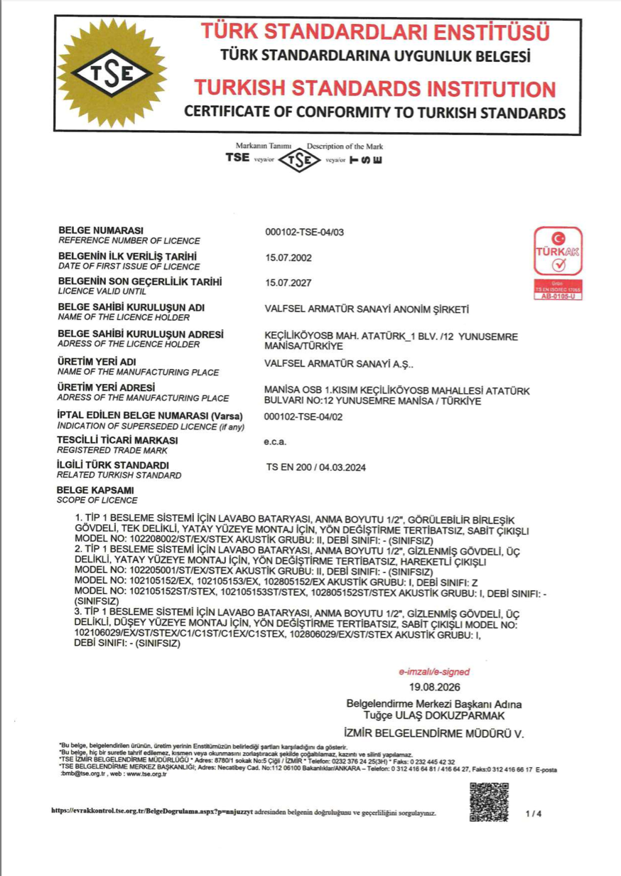 TS EN 200 - Çift Kumandalı Armatür ve Musluklar