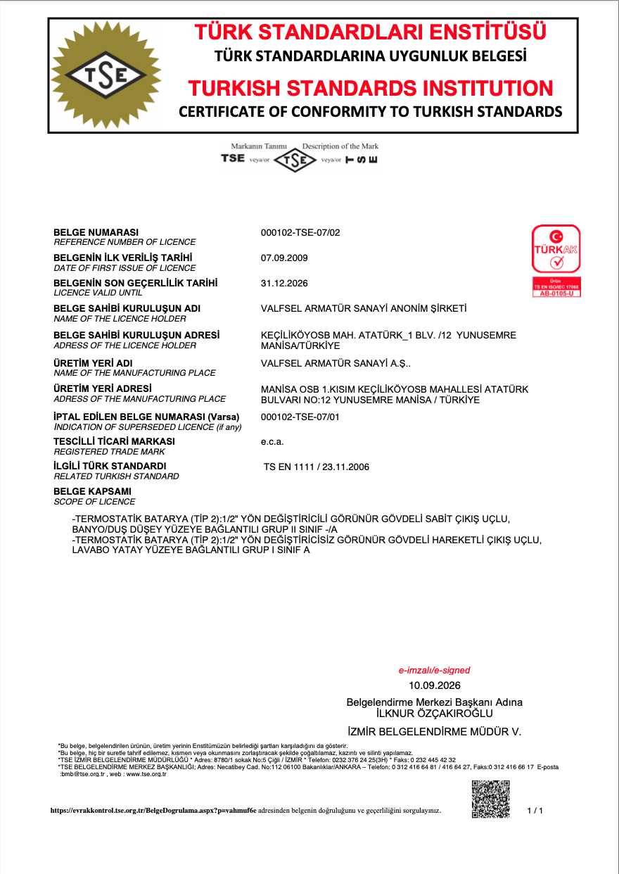 TS EN 1111 - Termostatik Bataryalar