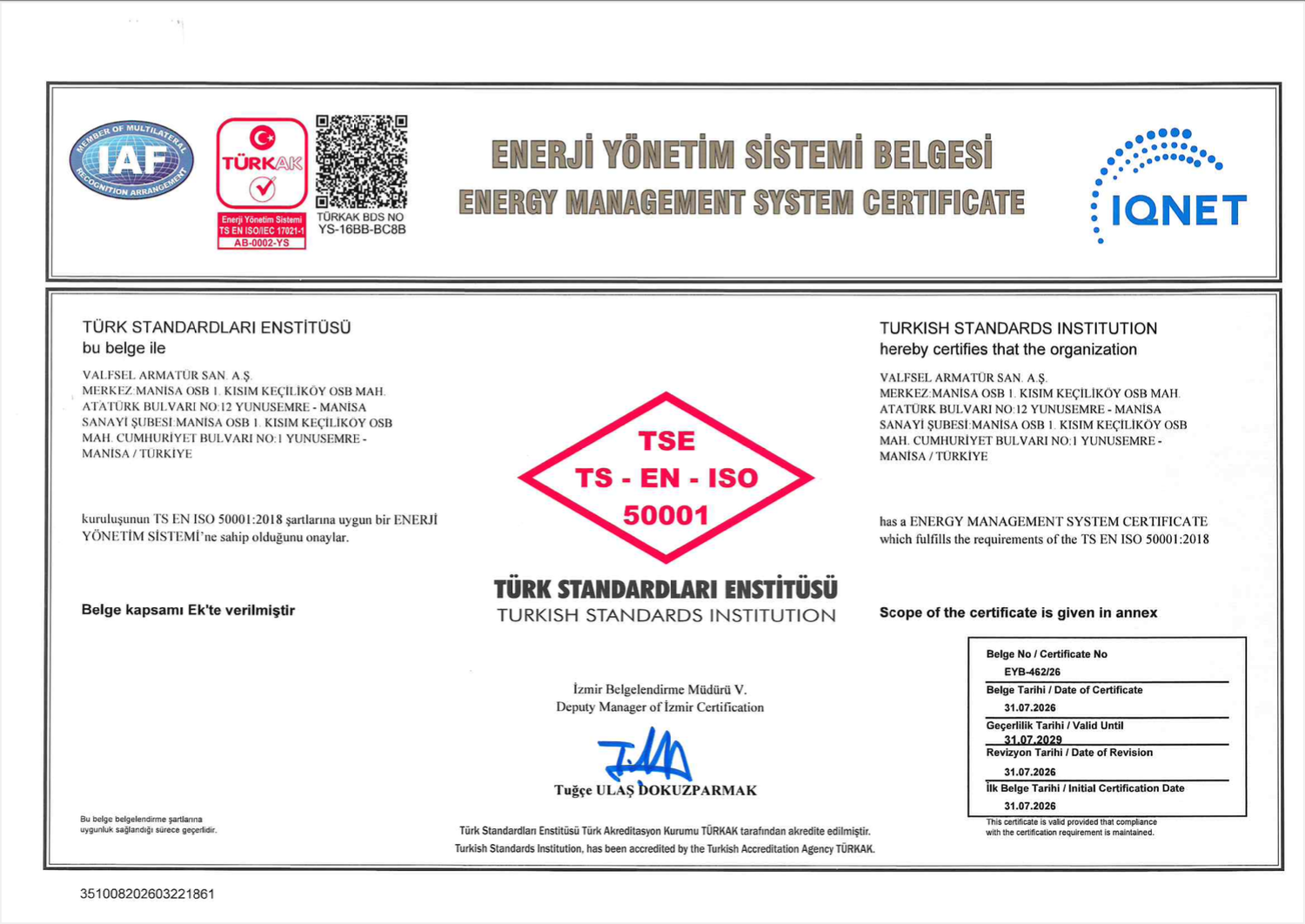 TS EN ISO 50001 Enerji Yönetim Sistemi Belgesi