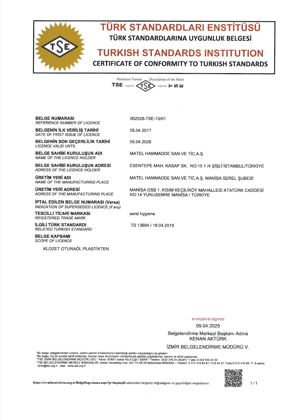 TSE 13694 KLOZET KAPAKLARI 04 2026