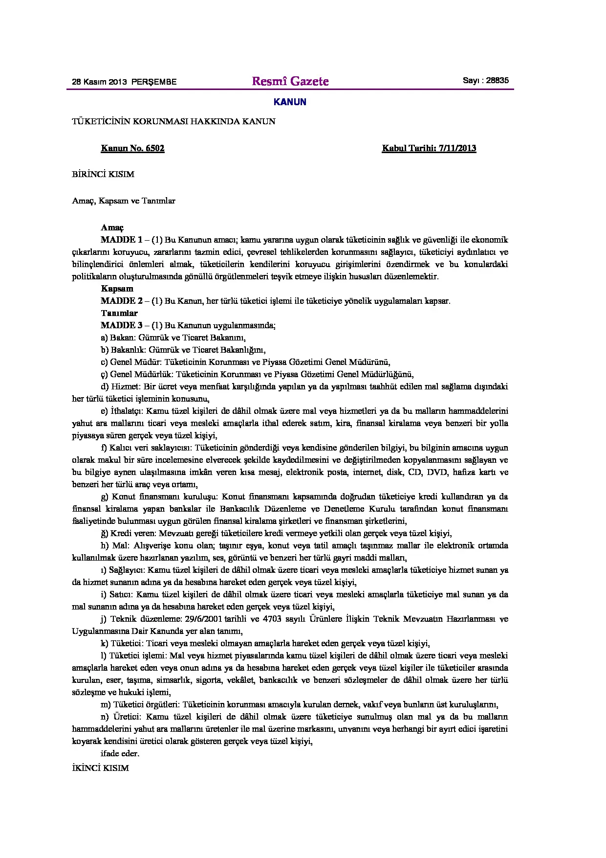 6502 Sayılı Tüketicinin Korunması Hakkında Kanun